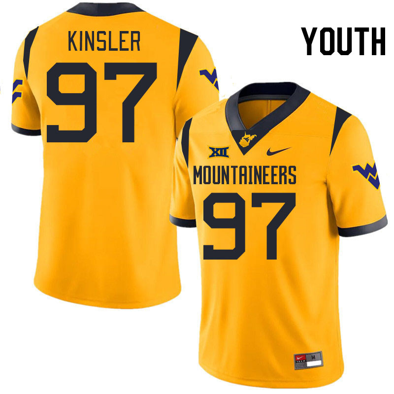 Youth #97 Elijah Kinsler West Virginia Mountaineers College 2024 New Uniforms Football Jerseys Stitc